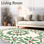 Green Leaf Berry Botanical Pattern Rug