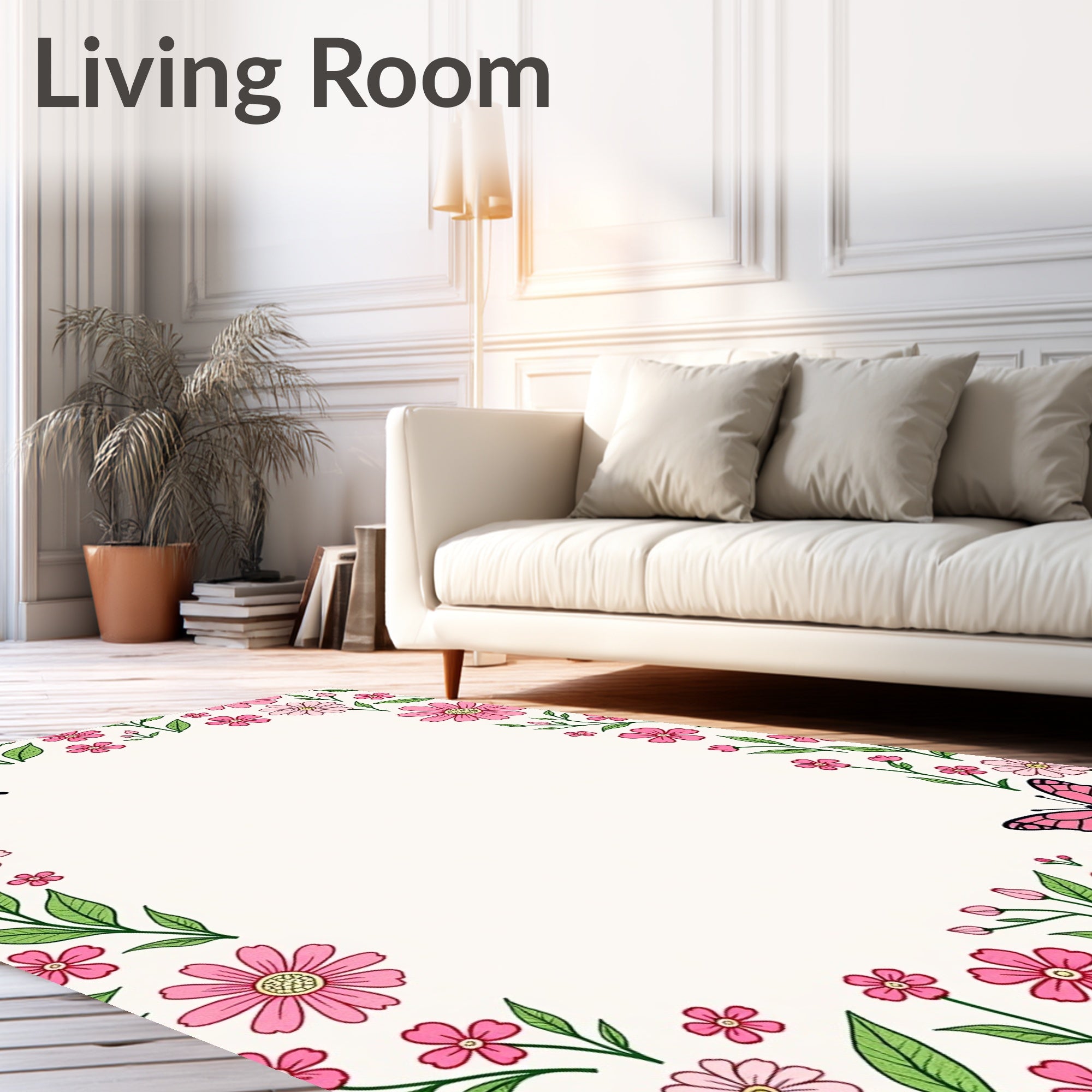 Pink Butterflies and Daisies Pattern Rug