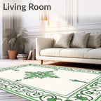 Ornate Green Floral Border Design Rug