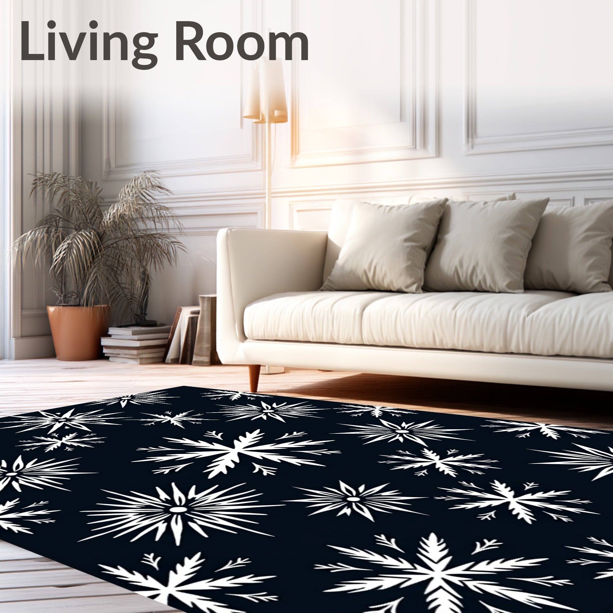 Midnight Navy White Snowflake Burst Rug