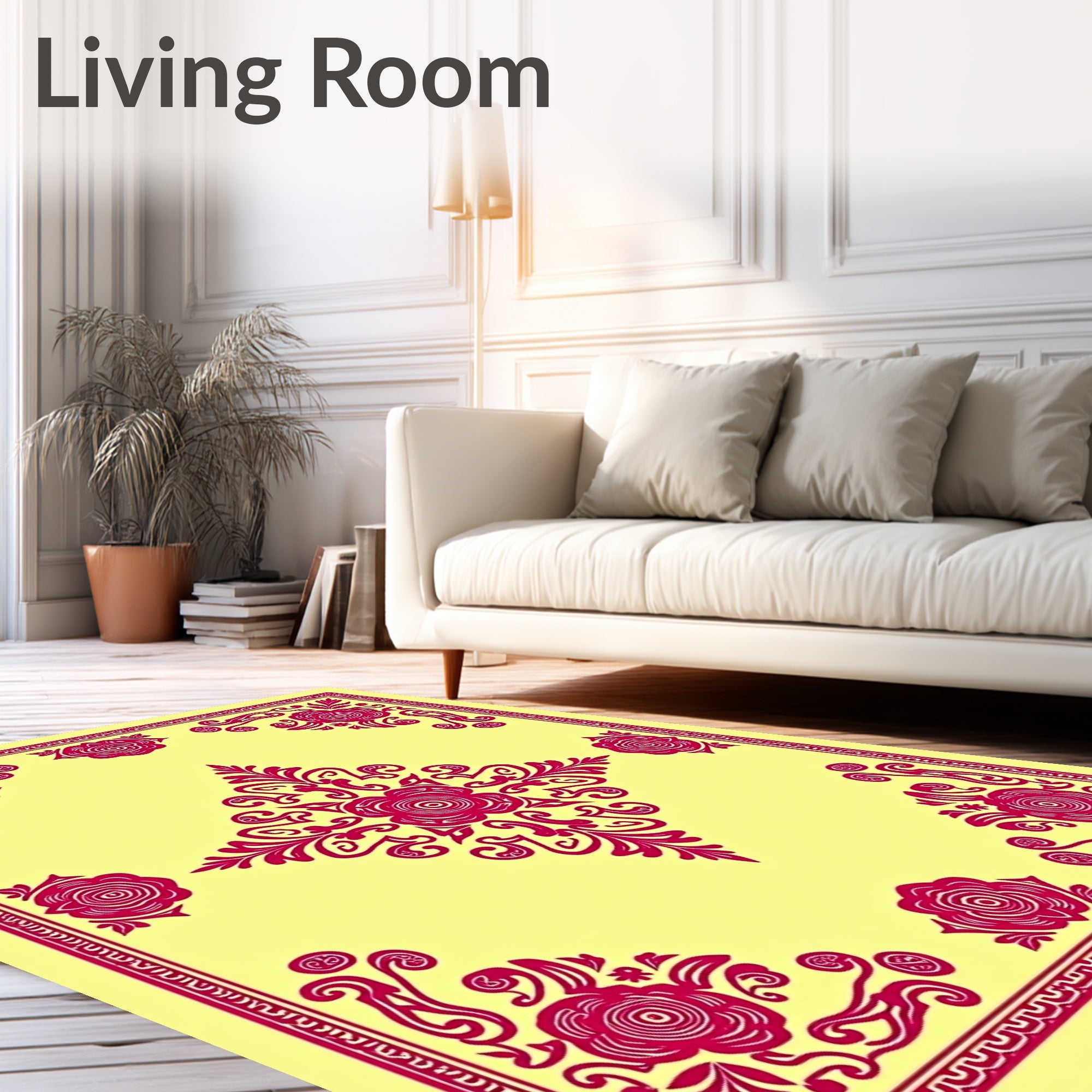 Fuchsia Rose And Scroll Pattern Design Rug
