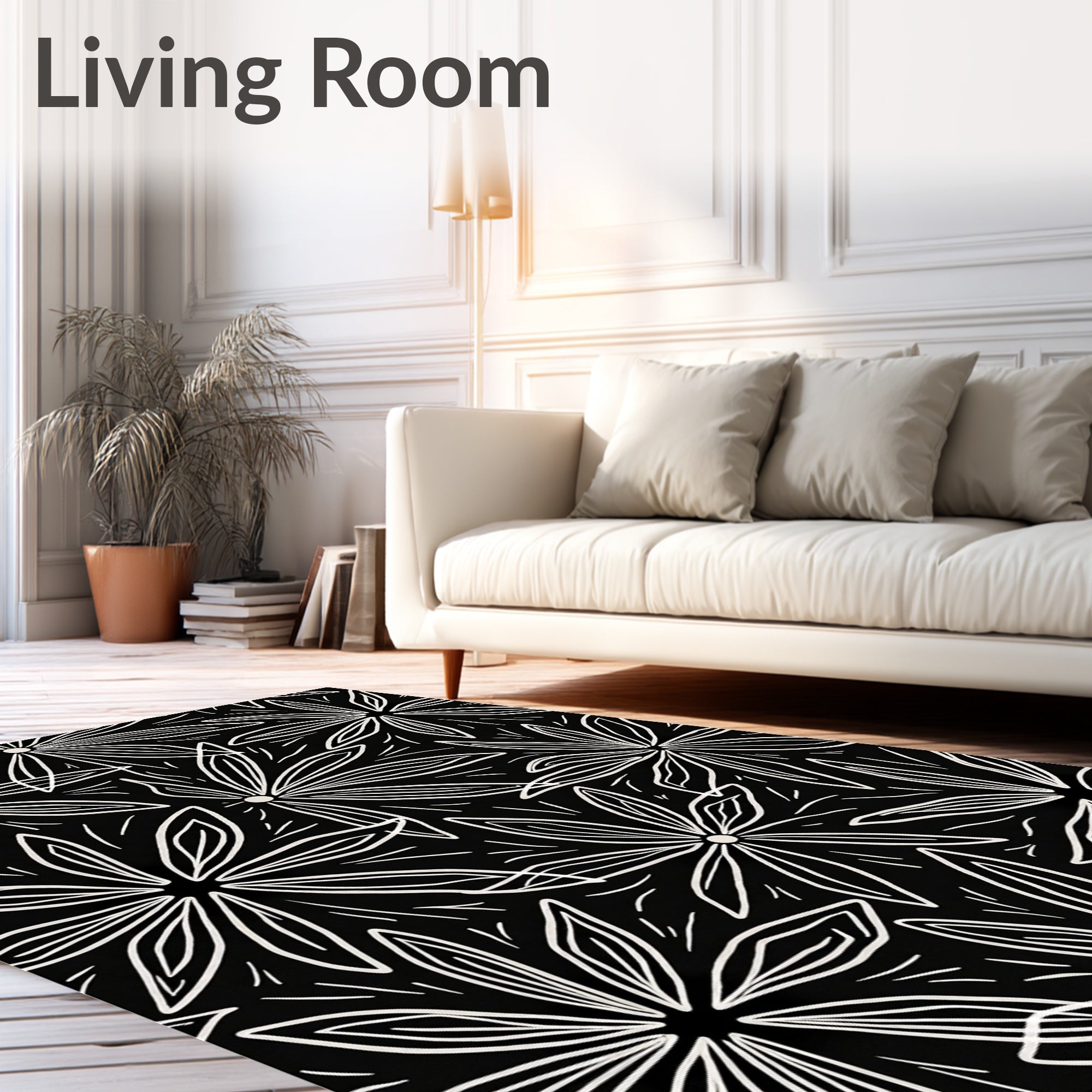 Bold Floral Outline Pattern Rug