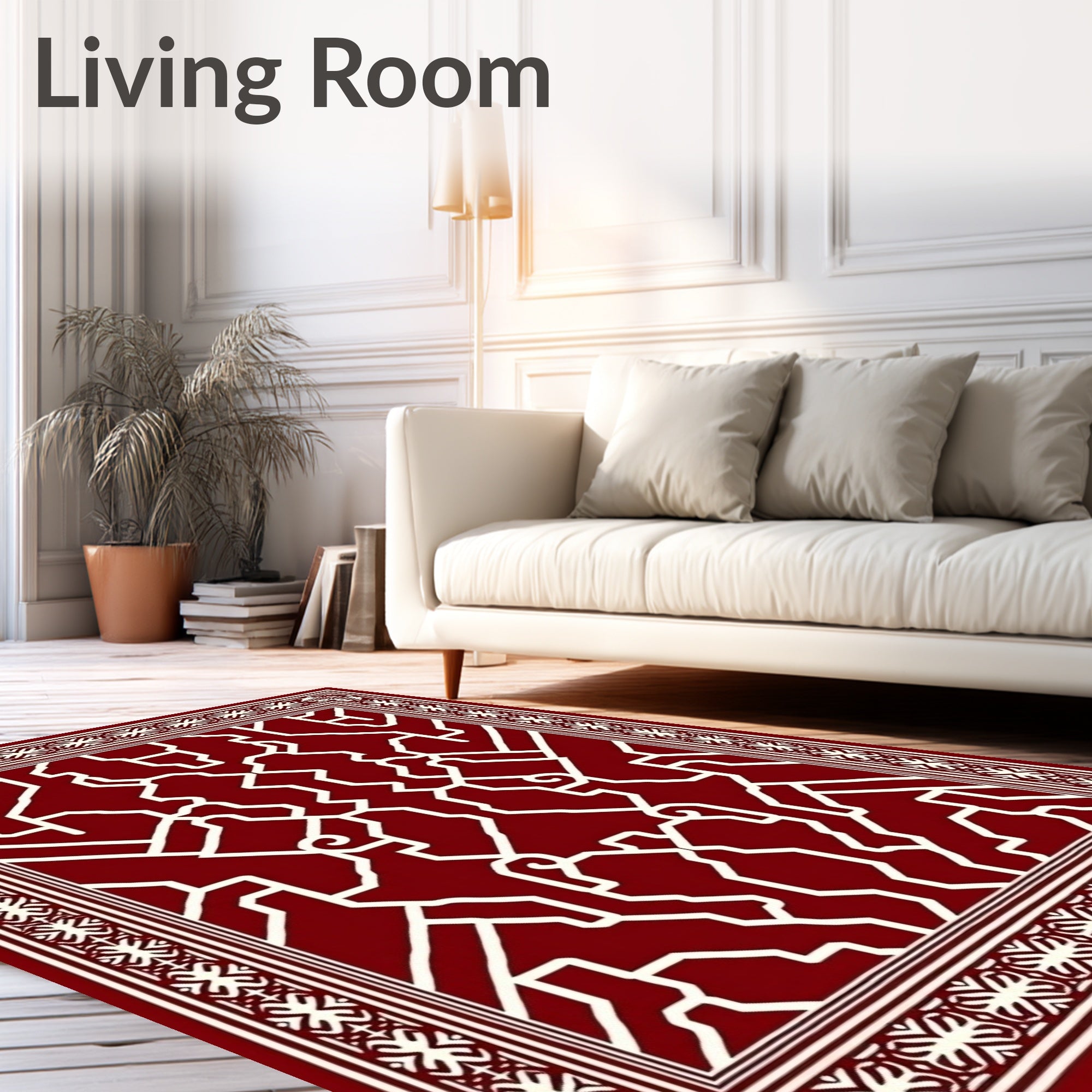 Deep Red Geometric Pattern Rug