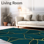 Deep Teal Gold Vein Pattern Rug