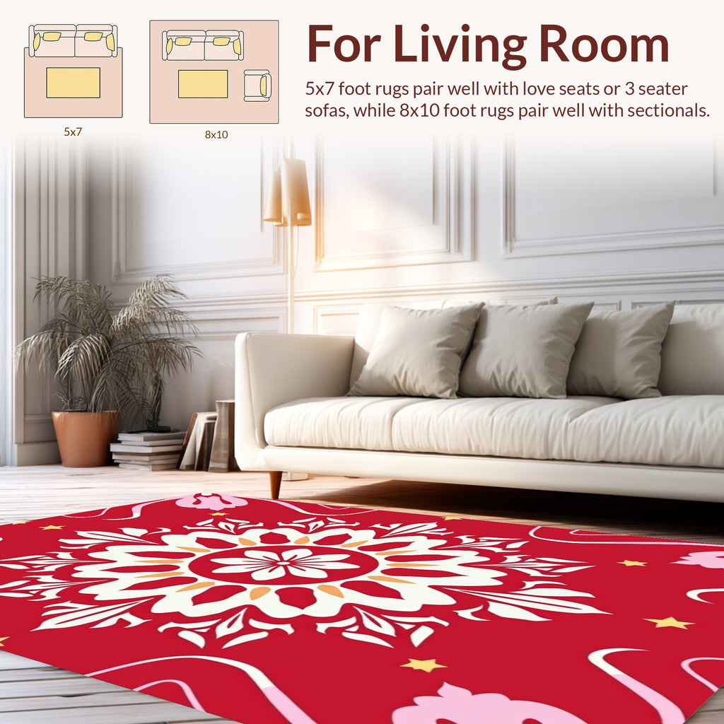 Floral Medallion Style Red Floral Rug