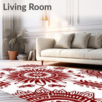 Deep Red Sunburst Mandala Botanical Design Rug