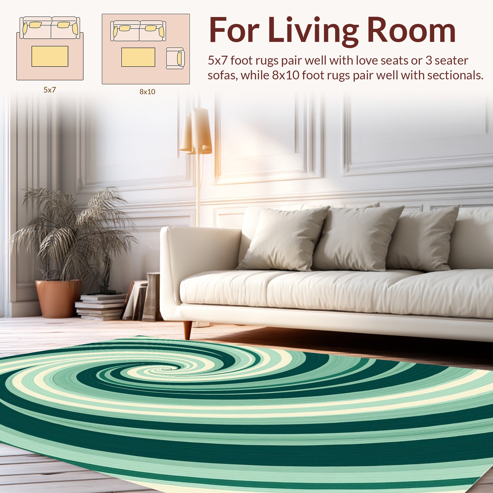 Abstract Green Swirl Pattern Rug