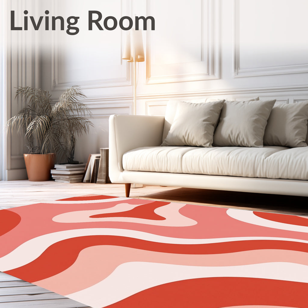 Retro Wavy Abstract Coral Rug