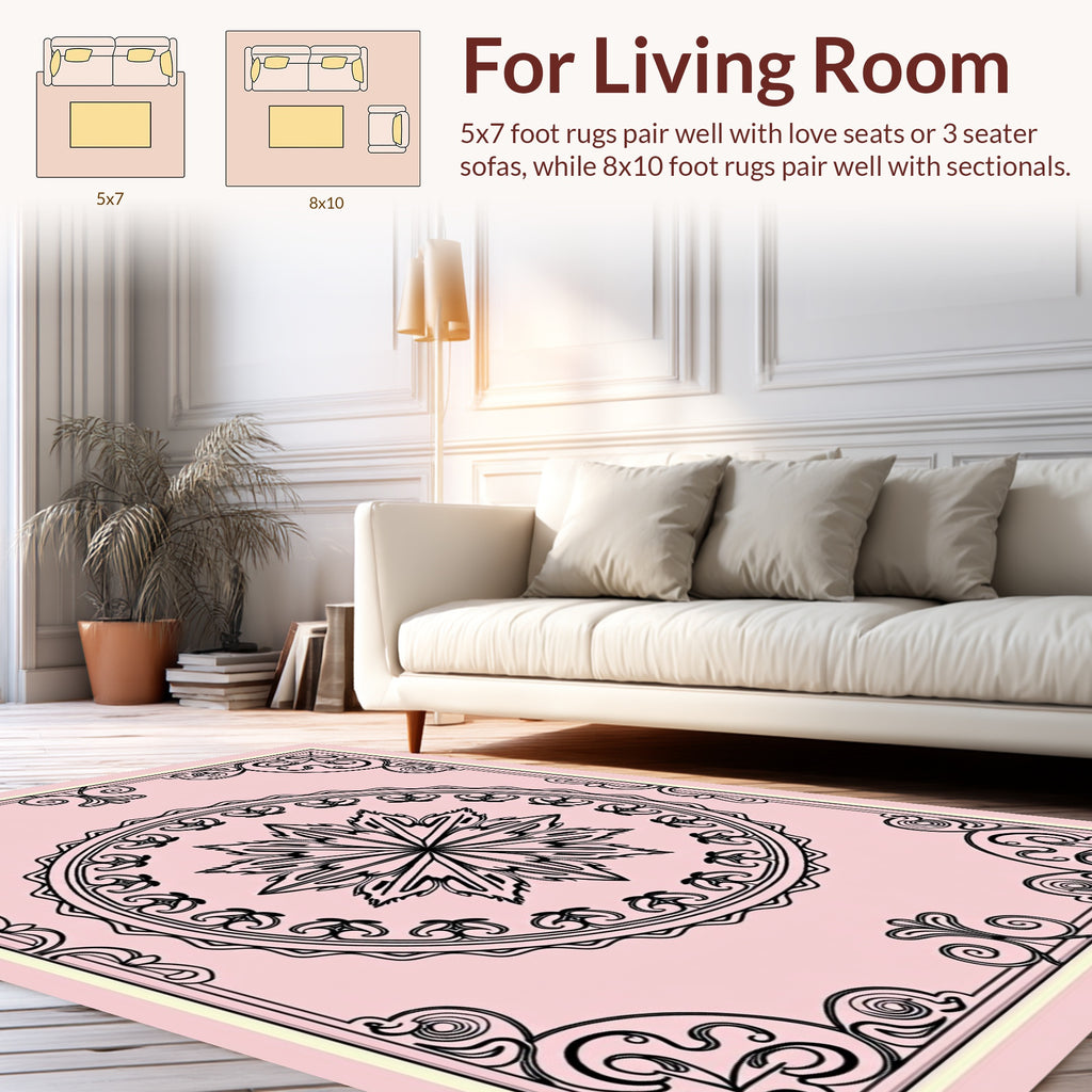 Pink Floral Medallion Motif Rug