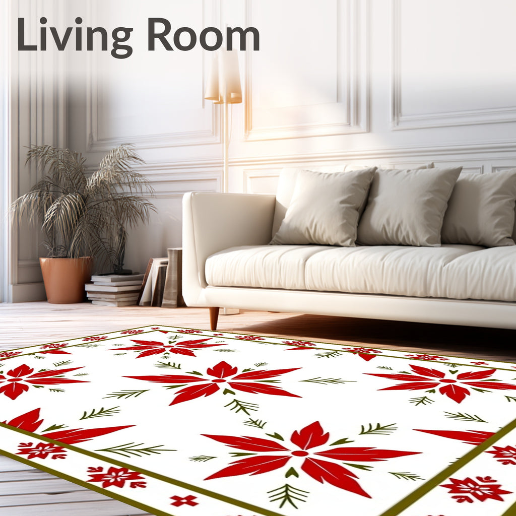 Red Poinsettia Floral Border Rug
