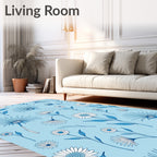 Blue White Floral Daisy Pattern Rug