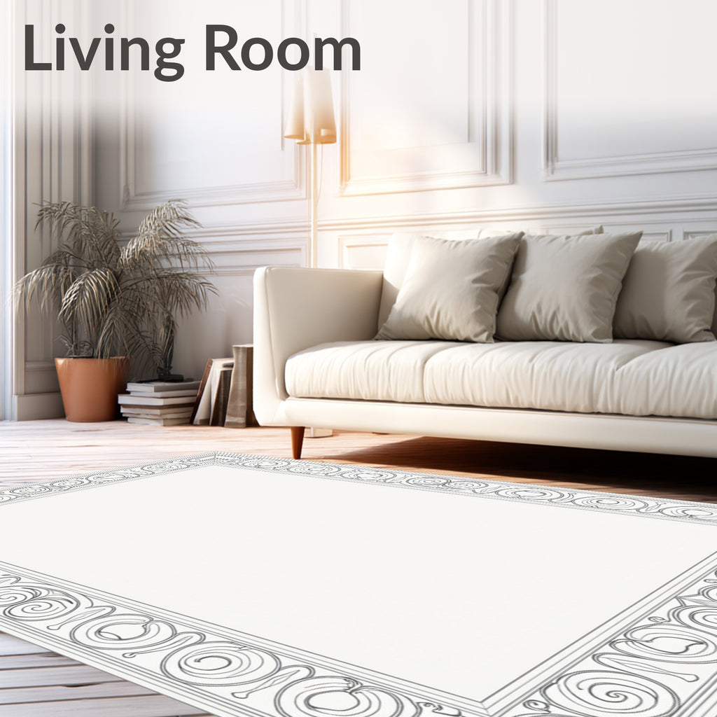 Ornate Scrollwork Classic Border Design Rug