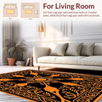 Orange Black Floral Sunburst Pattern Rug