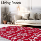 Red White Snowflake Pattern Rug
