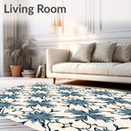 Vintage Blue Floral Scroll Pattern Rug