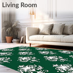 Ornate White Damask Emerald Repeating Rug