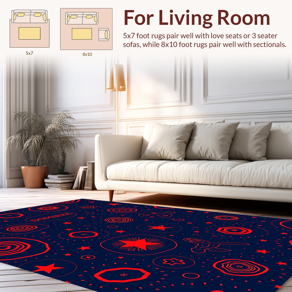 Red Starburst Floral Pattern Rug