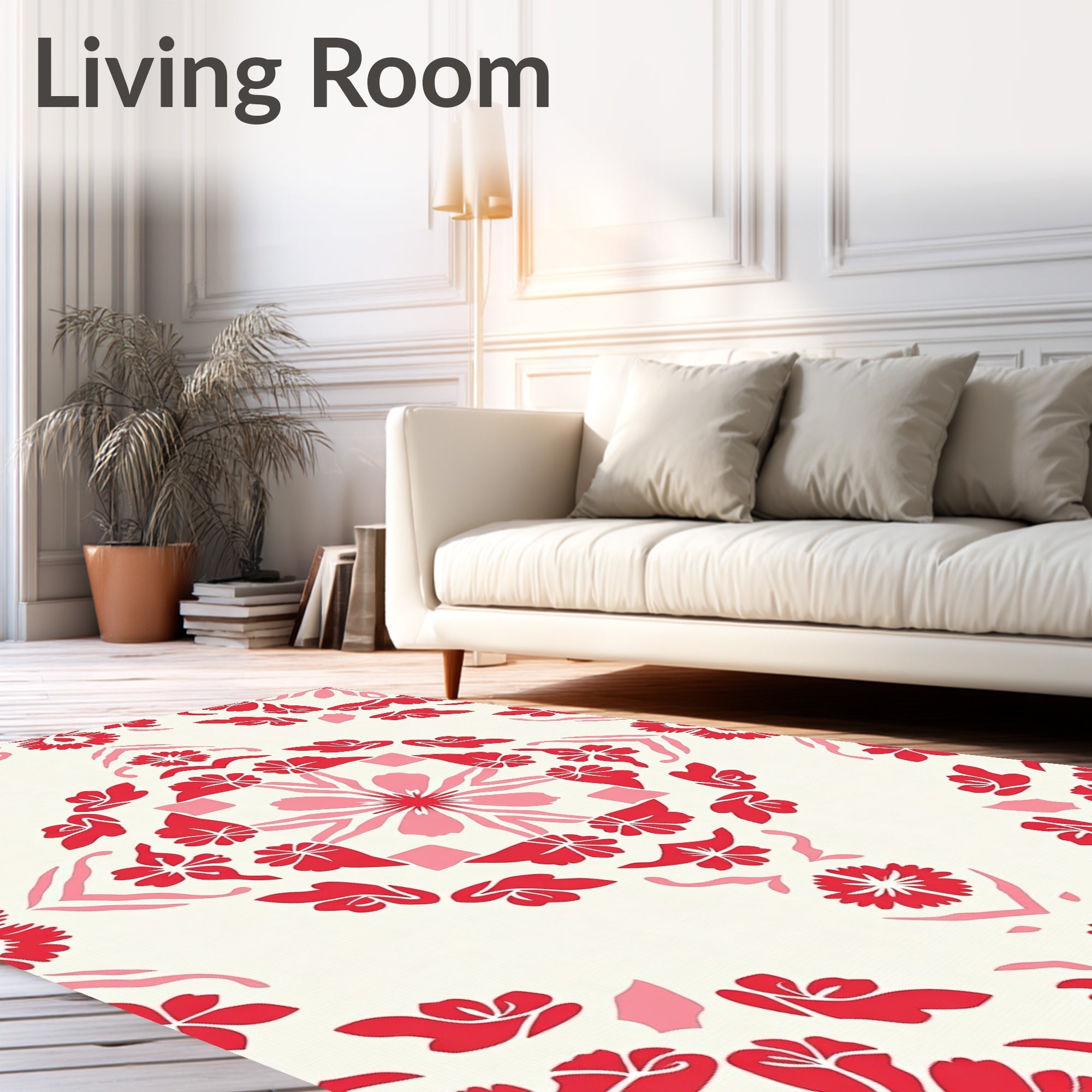 Red Pink Floral Mandala Pattern Rug