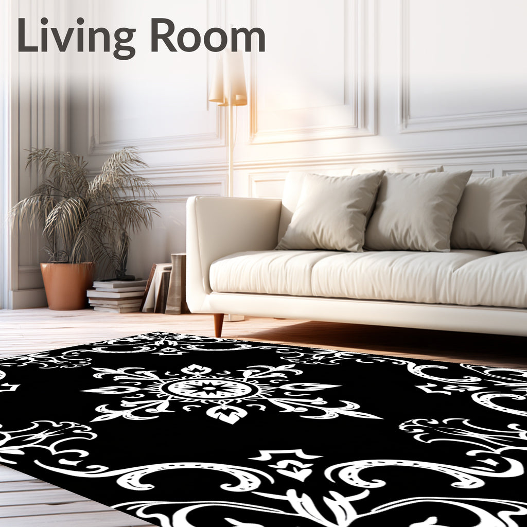 Classic White Floral Mandala Pattern Rug