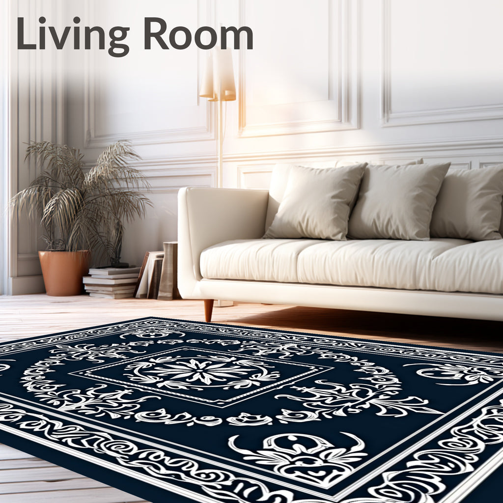 Elegant White Floral Damask Rug