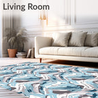 Swirled Blue, Gray, White Abstract Pattern Rug