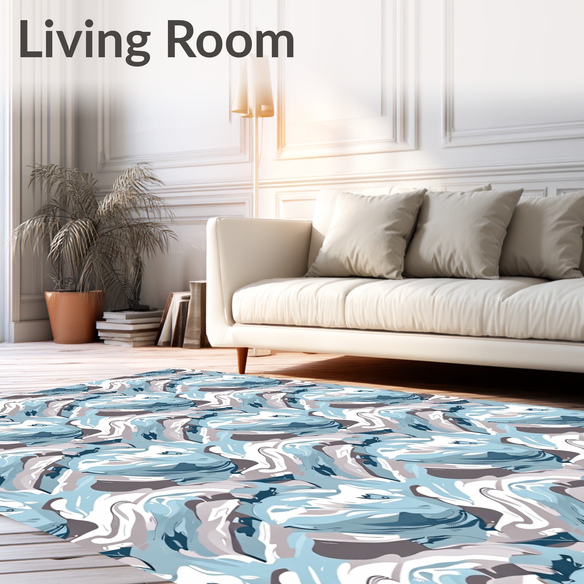 Swirled Blue, Gray, White Abstract Pattern Rug
