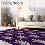 Ornate White Feather Gold Swirl Pattern Rug