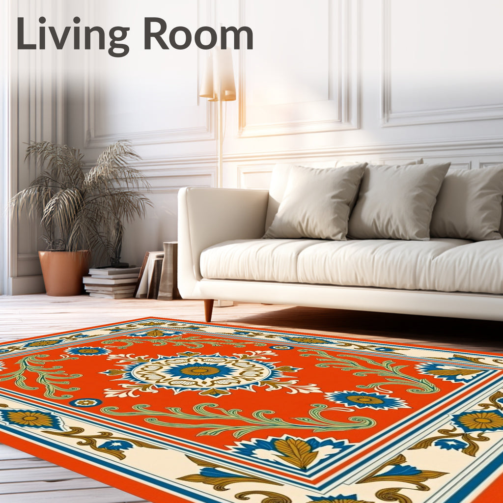 Traditional Floral Medallion Orange Rug
