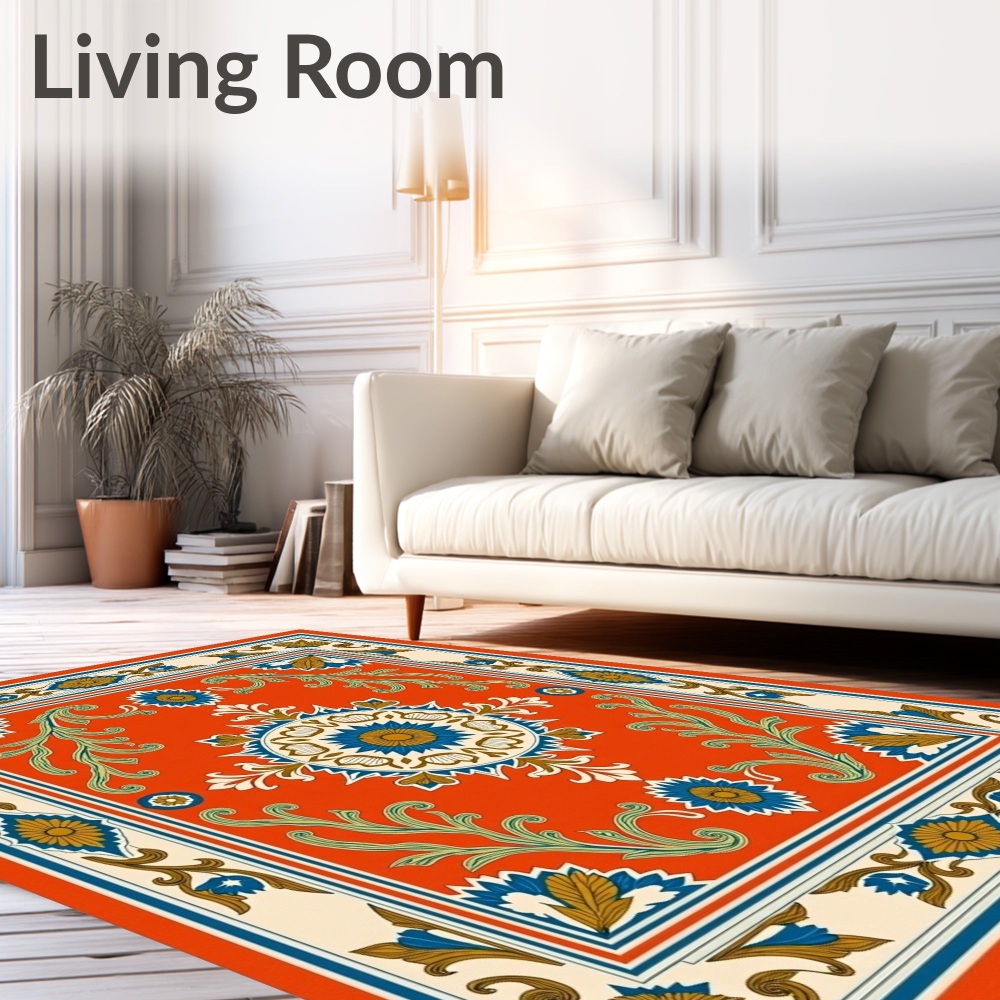 Traditional Floral Medallion Orange Rug
