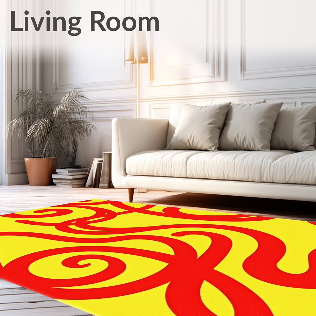 Bright Yellow Red Swirl Pattern Rug