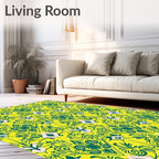 Vibrant Emerald Floral Scroll Pattern Rug