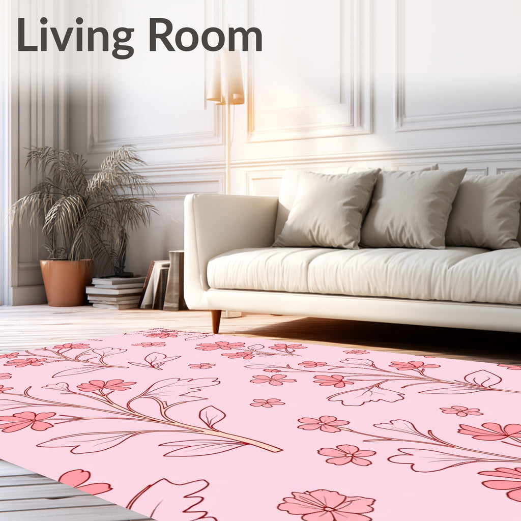 Pink Delicate Floral Branch Pattern Rug