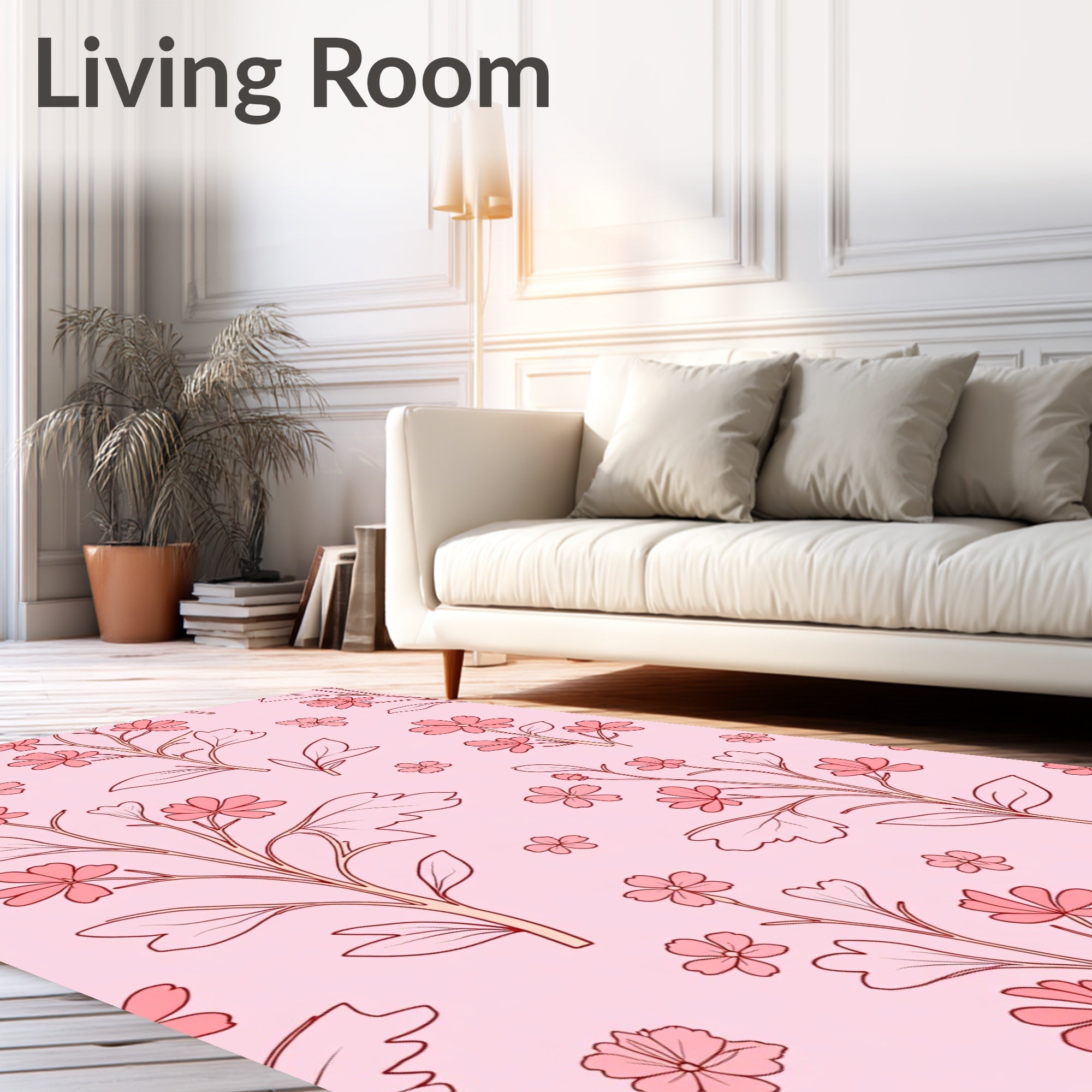 Pink Delicate Floral Branch Pattern Rug