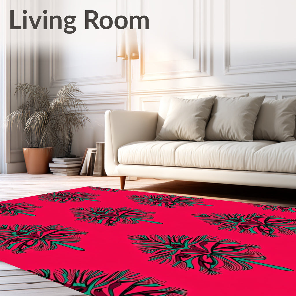 Bold Teal Burgundy Floral Pattern Rug