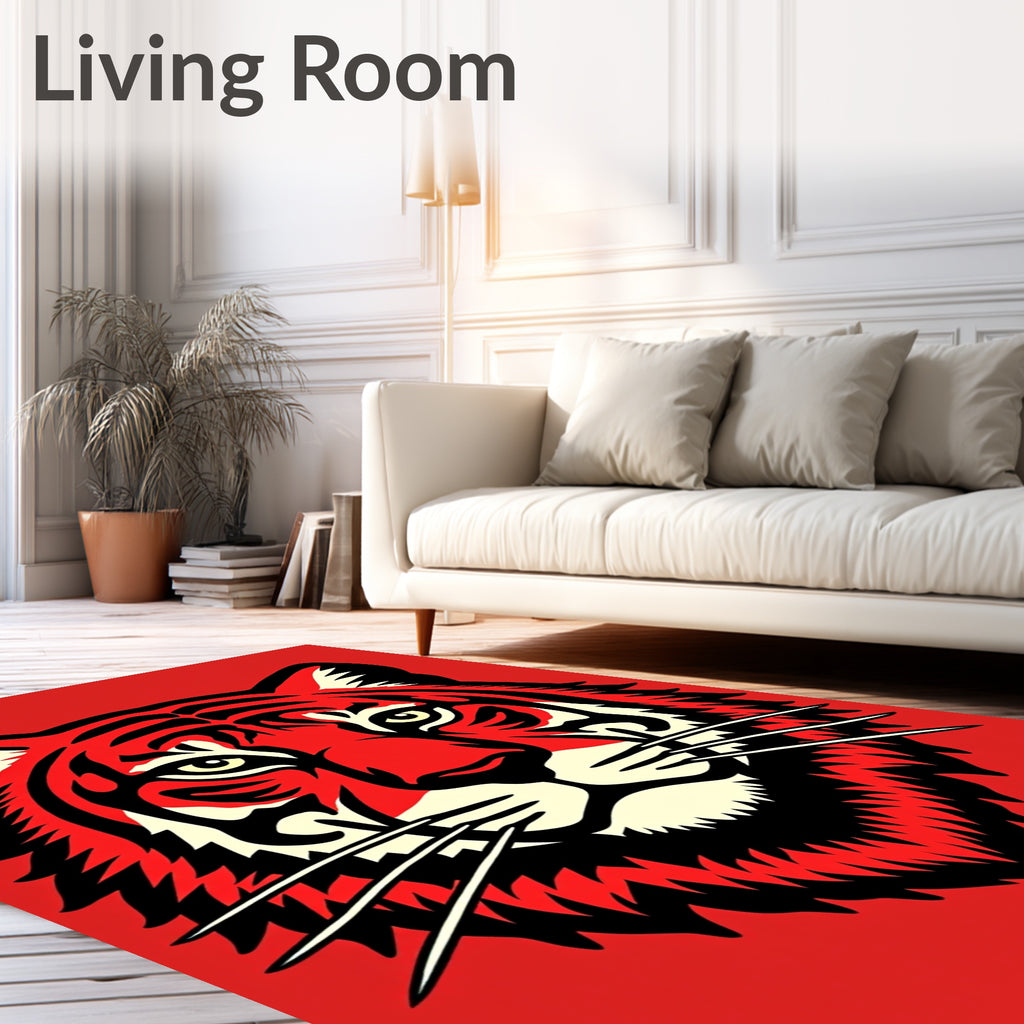 Bold Red Tiger Face Graphic Rug
