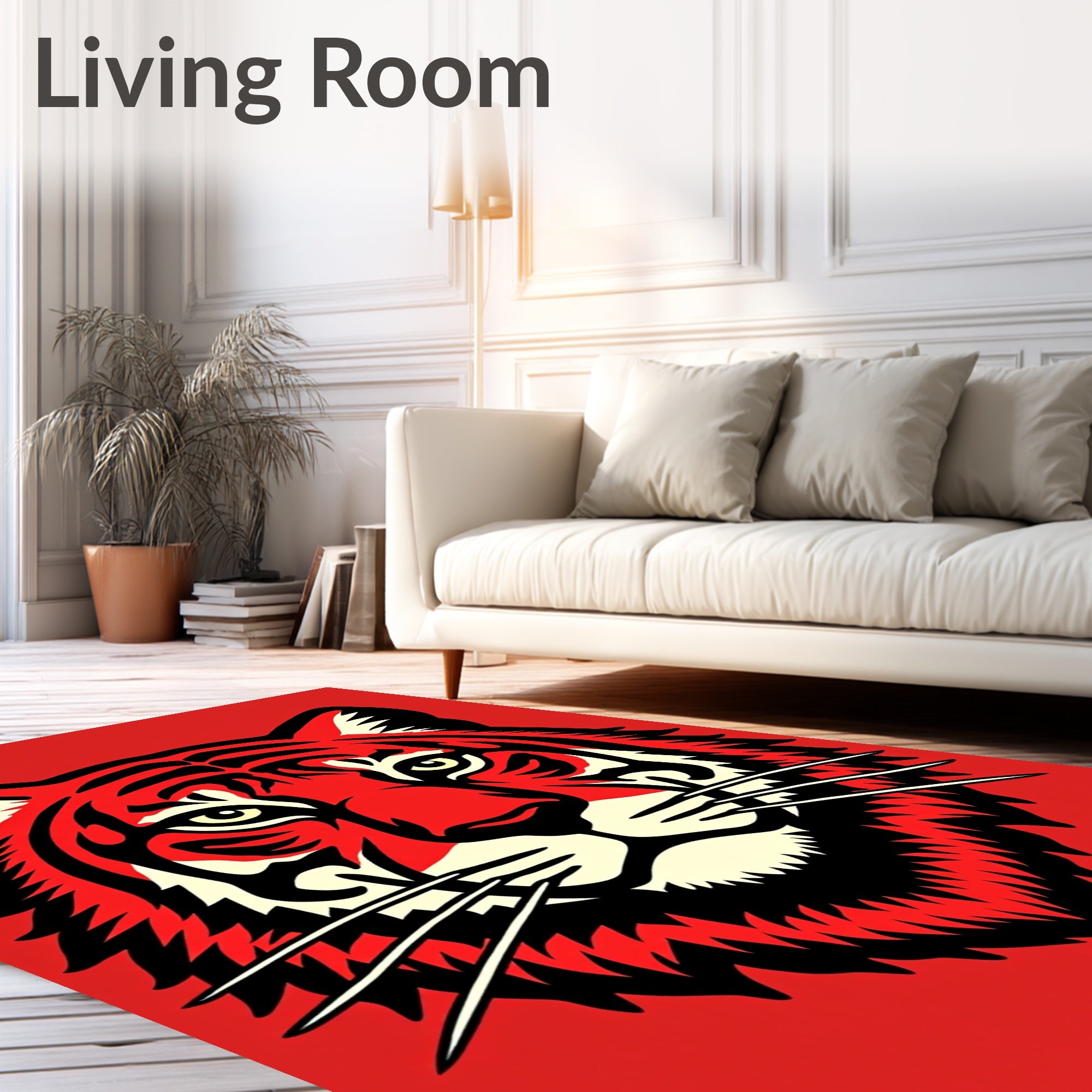 Bold Red Tiger Face Graphic Rug