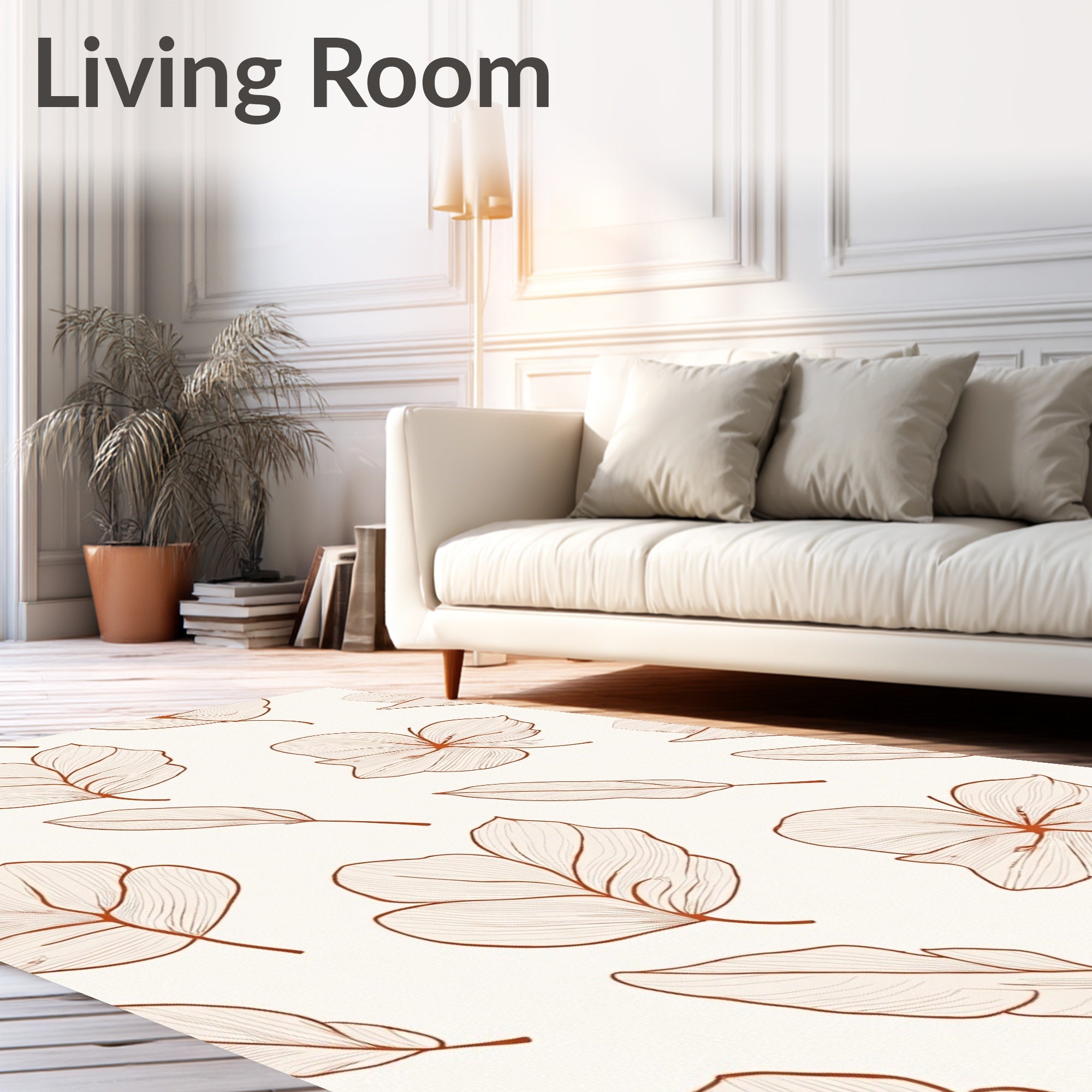 Botanical Line Art Organic Leaves Rug