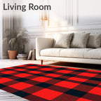 Classic Red Black Plaid Design Rug