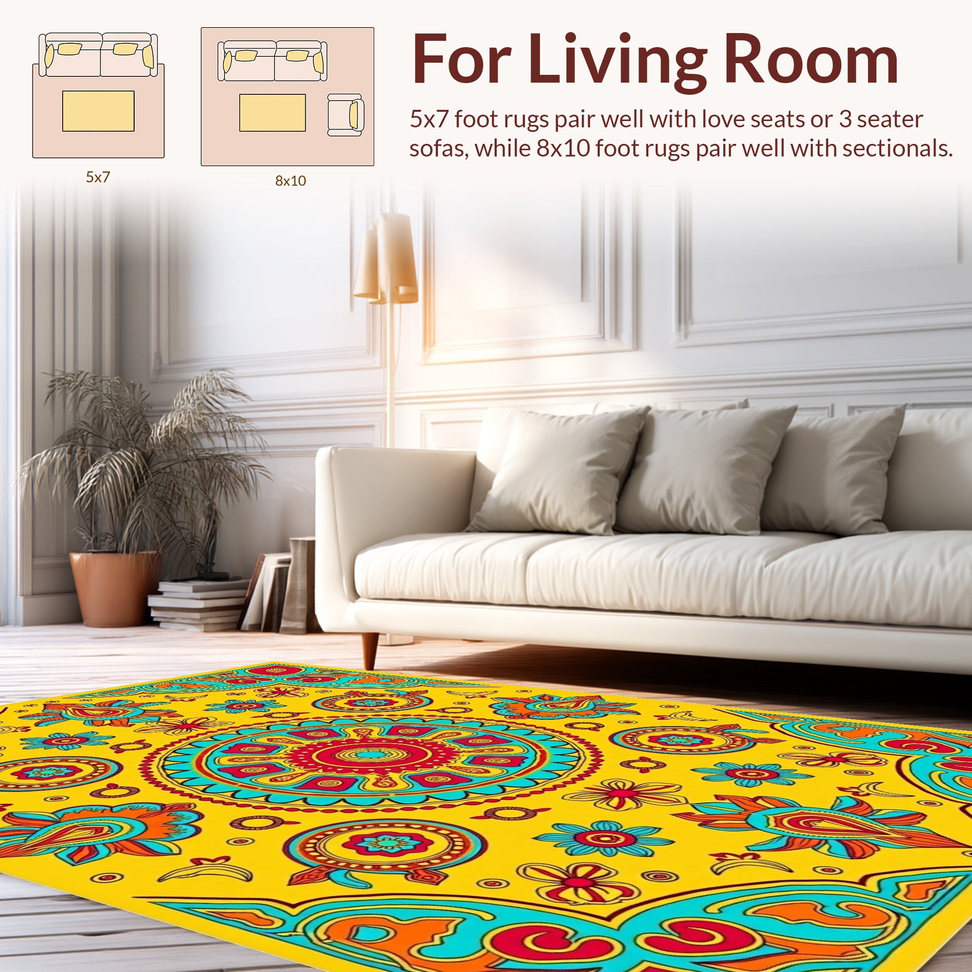 Yellow Mandala Floral Pattern Rug