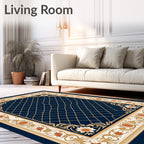 Ornate Floral Lattice Border Design Rug