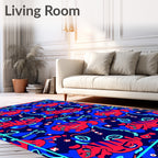Red Blue Abstract Animal Pattern Rug