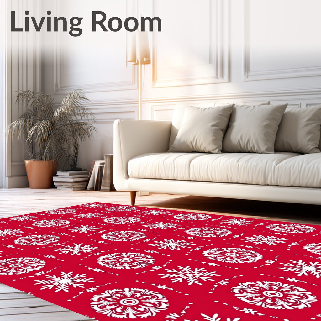 White Snowflake Floral Pattern Rug