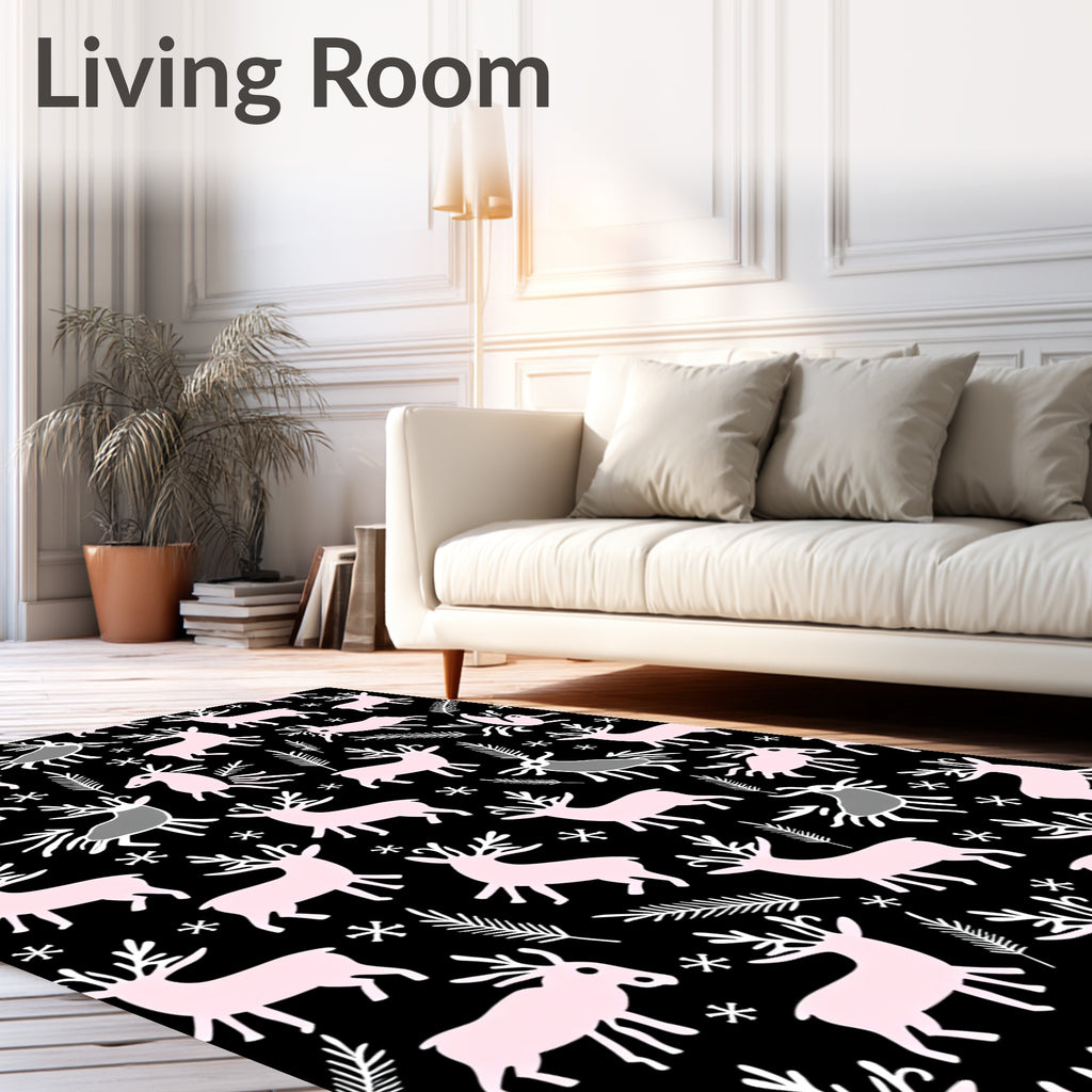 Pastel Deer Black Forest Snowflakes Rug