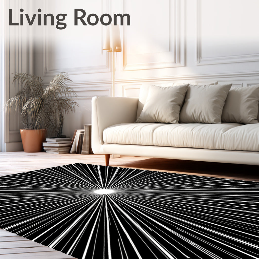 Radiating Burst Black and White Lines Rug
