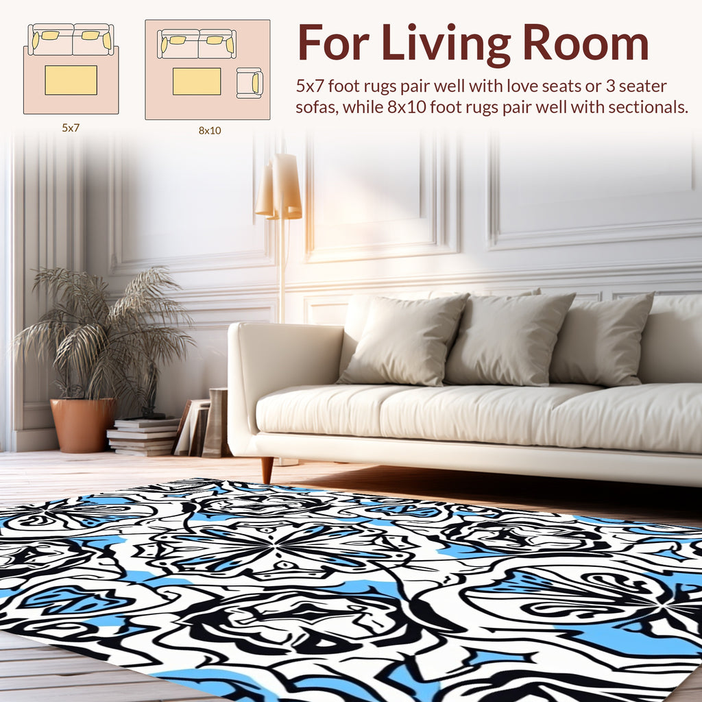 Abstract Symmetrical Black Blue Design Rug