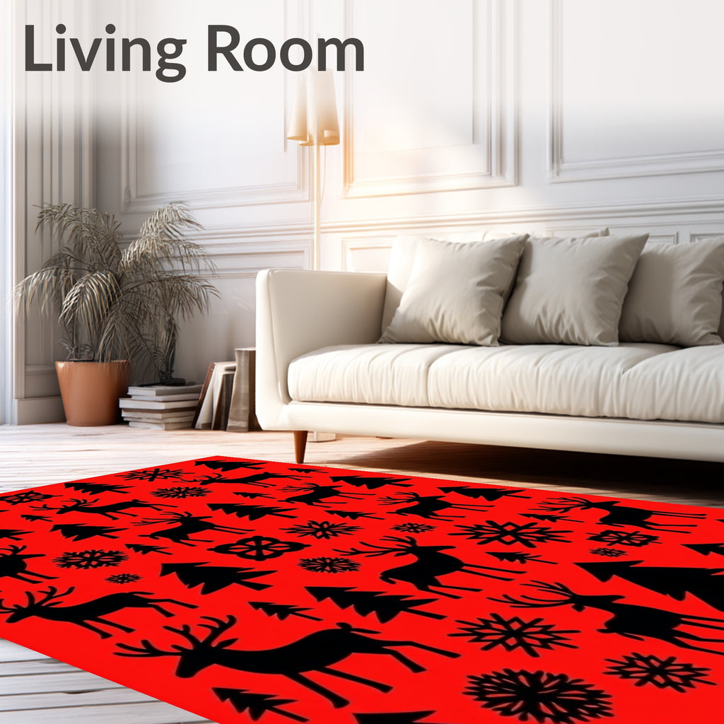 Christmas Deer Trees Pattern Rug