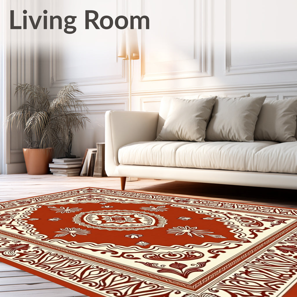Terracotta Floral Medallion Pattern Rug
