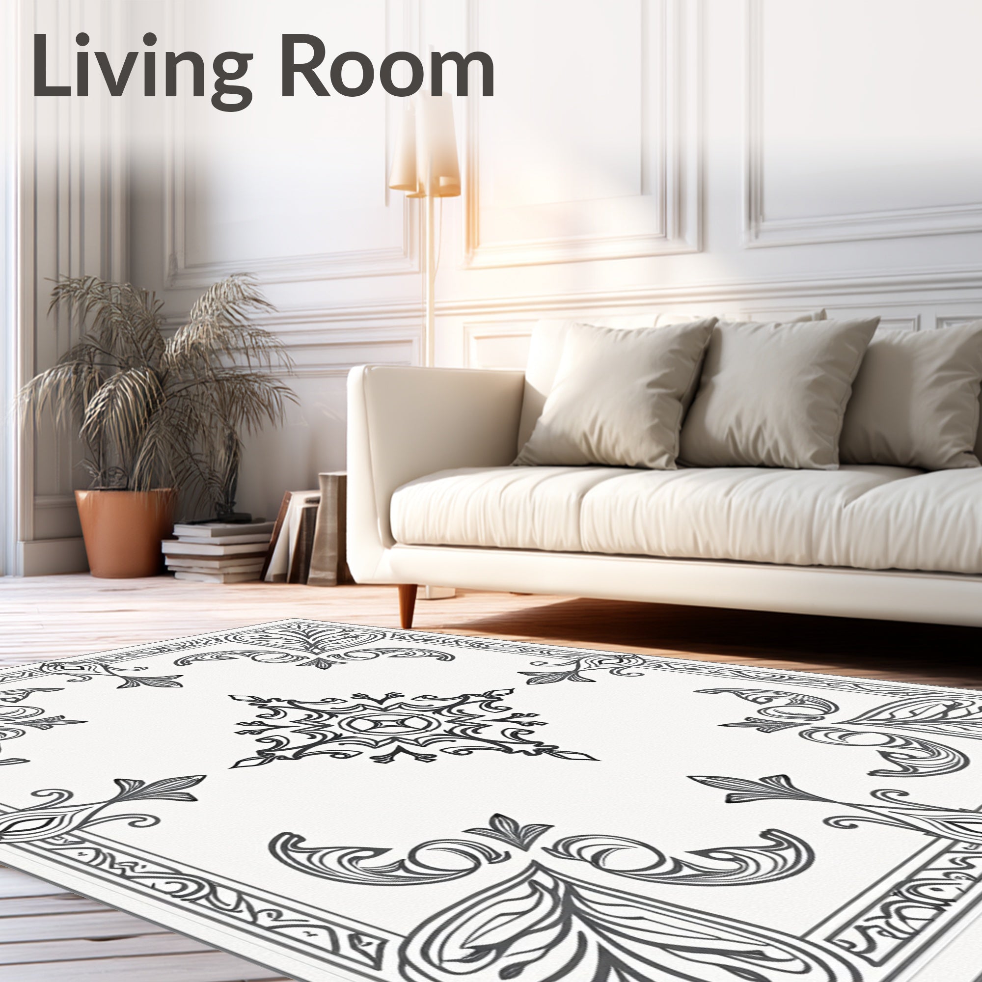 Classic Floral Scrollwork With Geometric Detail Rug