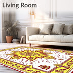 Bright Yellow Red Floral Mandala Design Rug