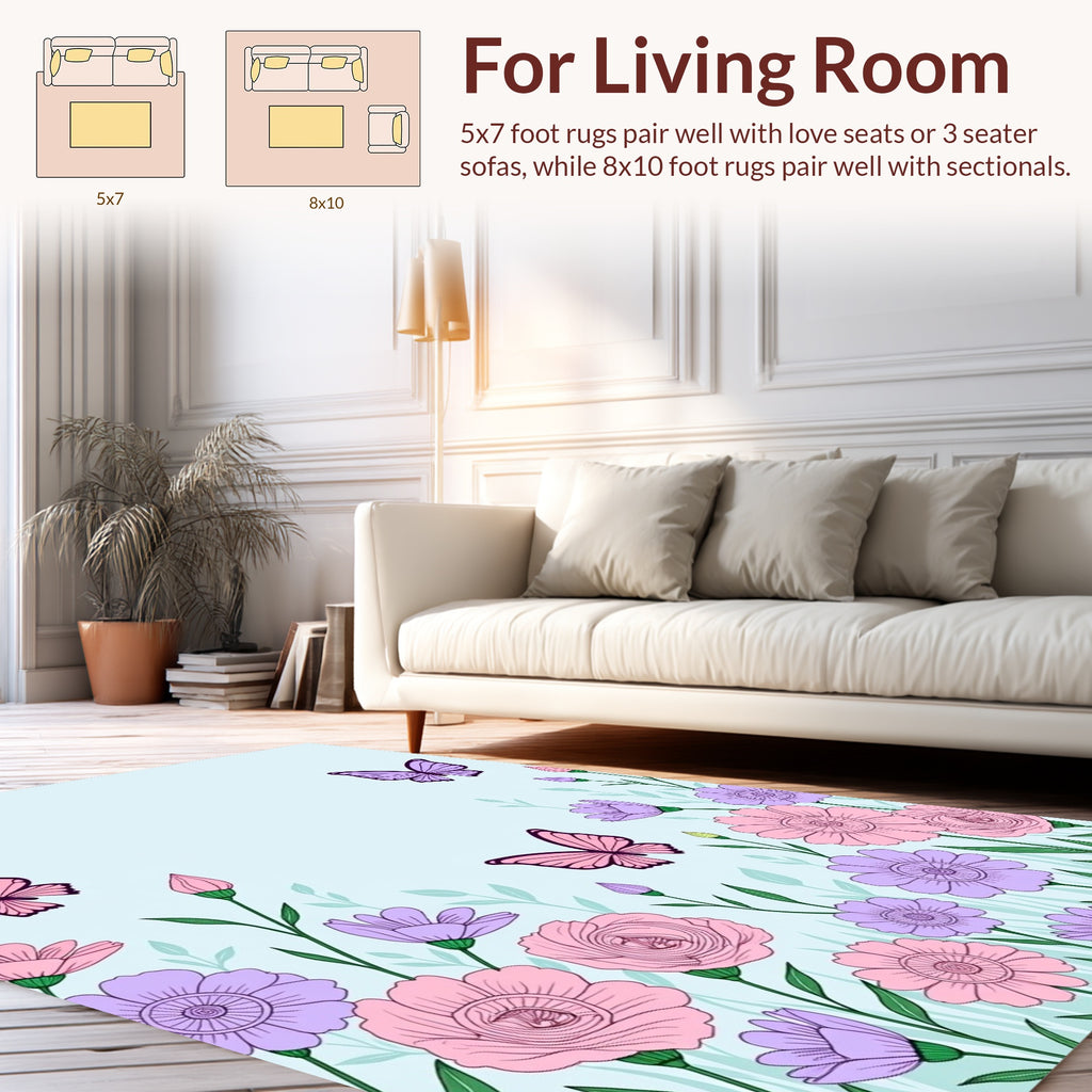 Pastel Butterflies Blossom Garden Design Rug